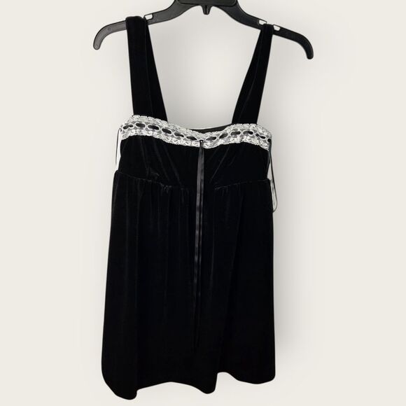 Altar'd State Black Velvet Babydoll Dress Lace Trim XS NWT - Picture 2 of 9
